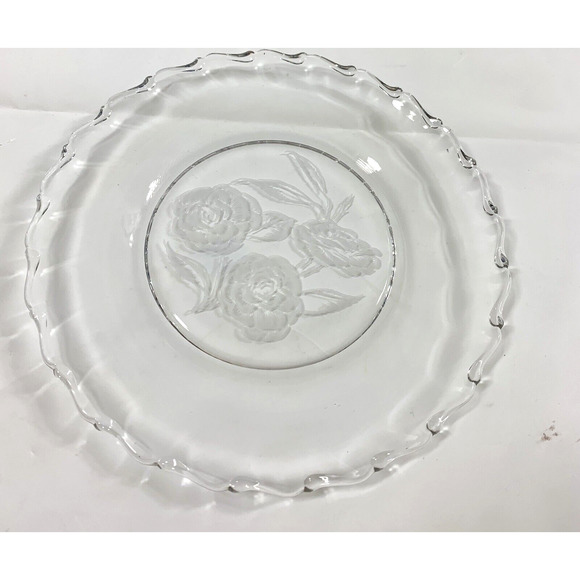 4 Fostoria Camellia Salad Dessert Plates 7.5" Clear Etched‎ Glass Roses Vintage - Picture 8 of 11